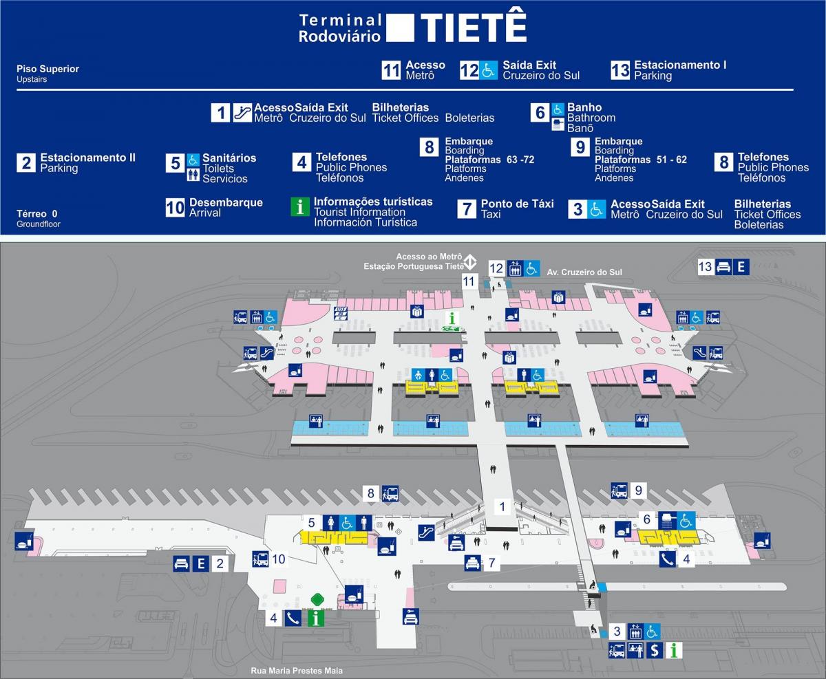 Mapa ng bus terminal Tietê - itaas na palapag