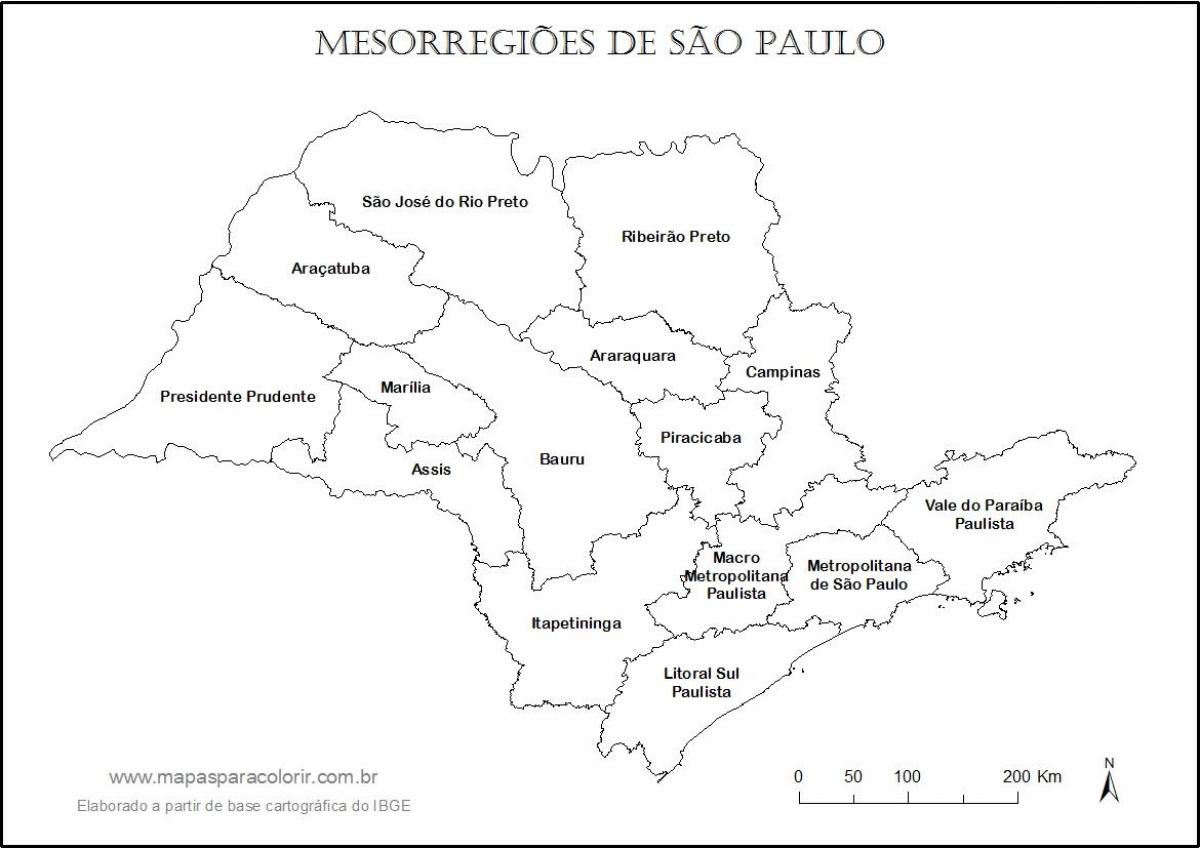 Mapa ng São Paulo birhen - mga pangalan ng mga rehiyon