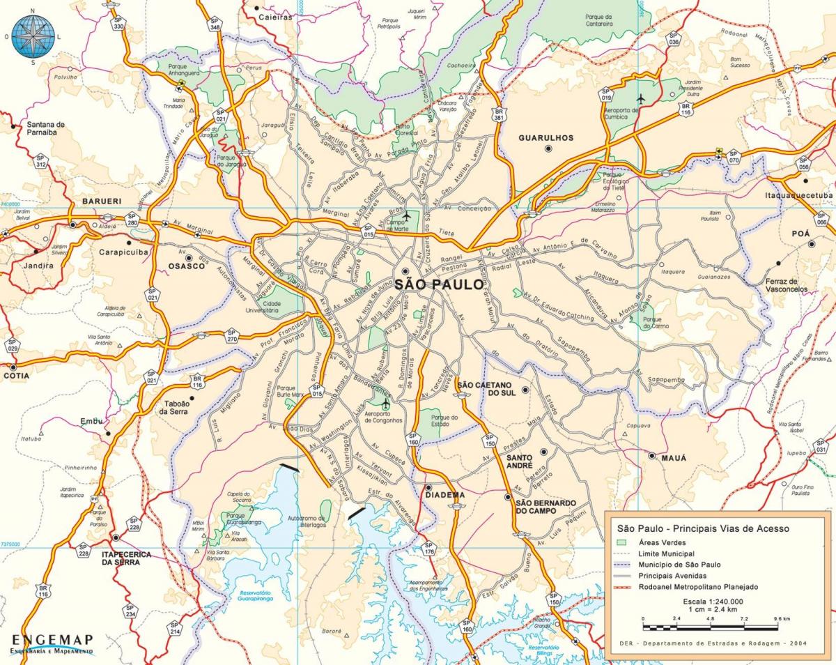 Mapa ng mga access ang mga kalsada São Paulo