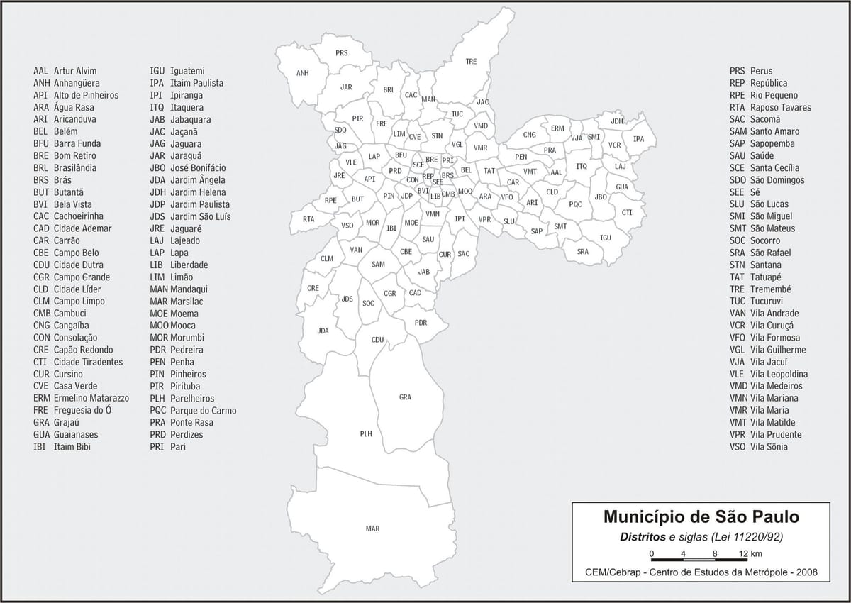 Mapa ng distrito ng São Paulo