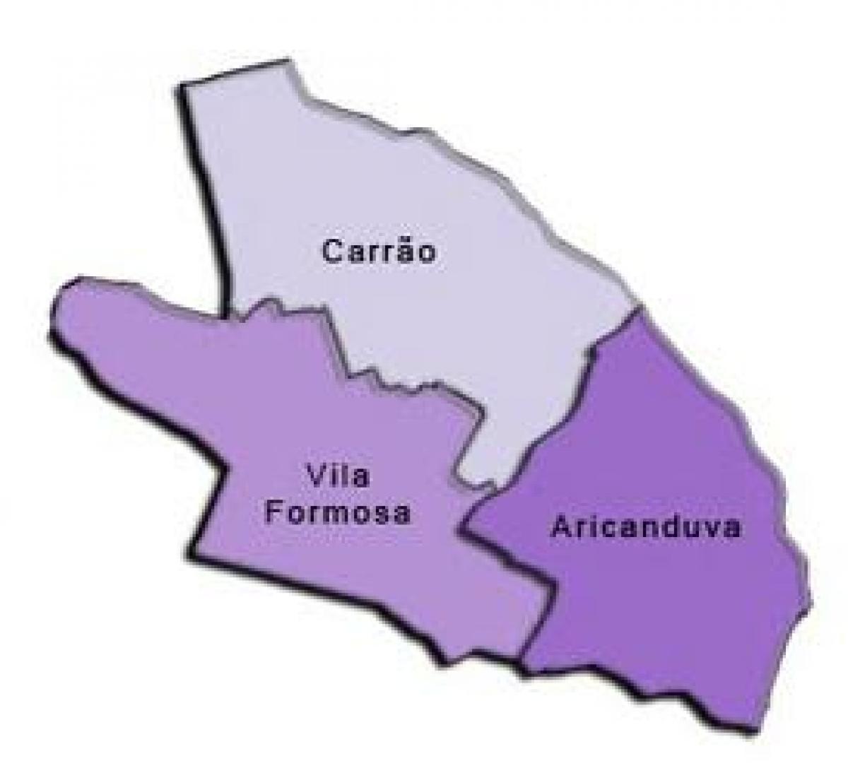 Mapa ng Aricanduva-Vila Formosa sub-prefecture