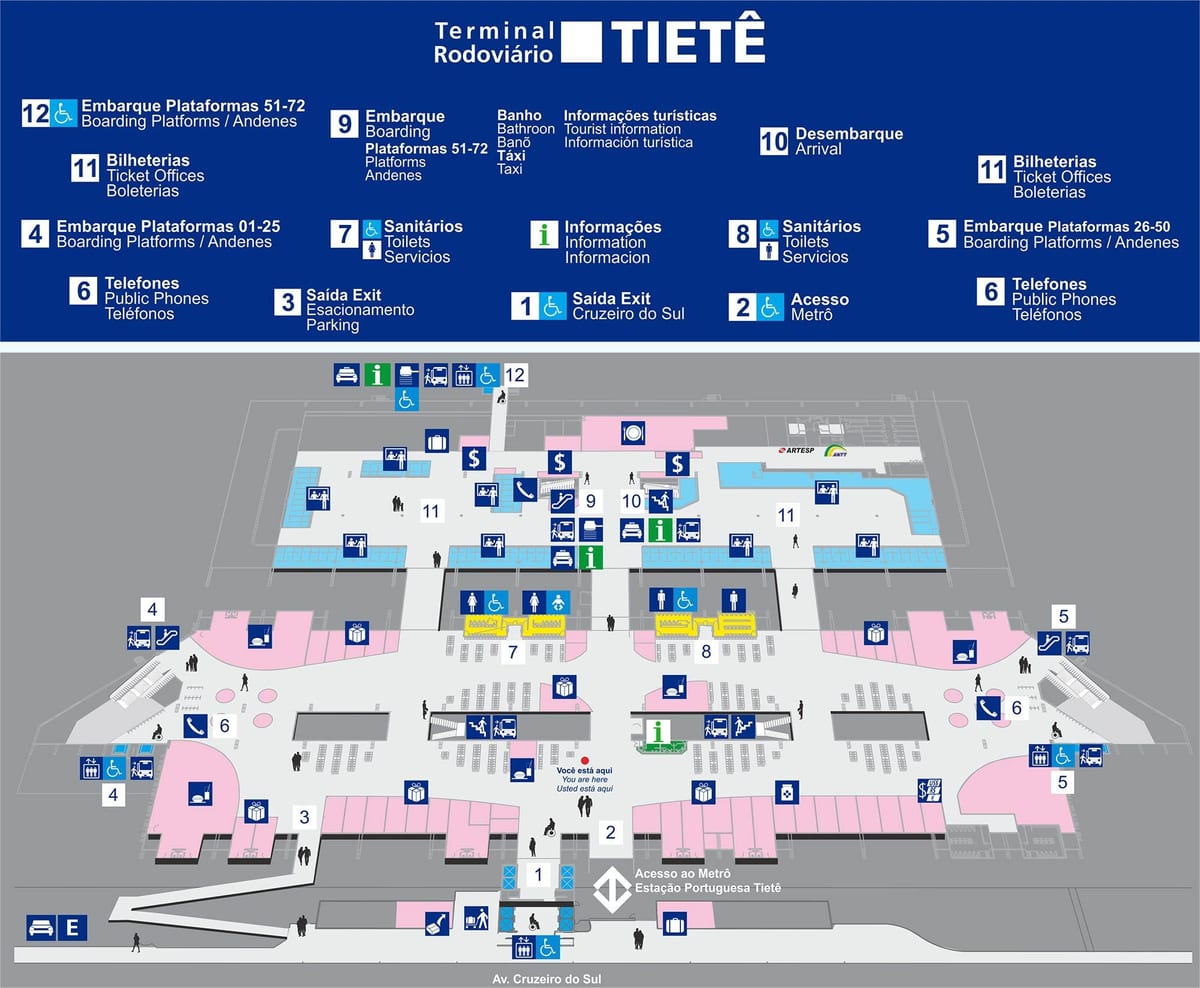 Mapa ng bus terminal Tietê