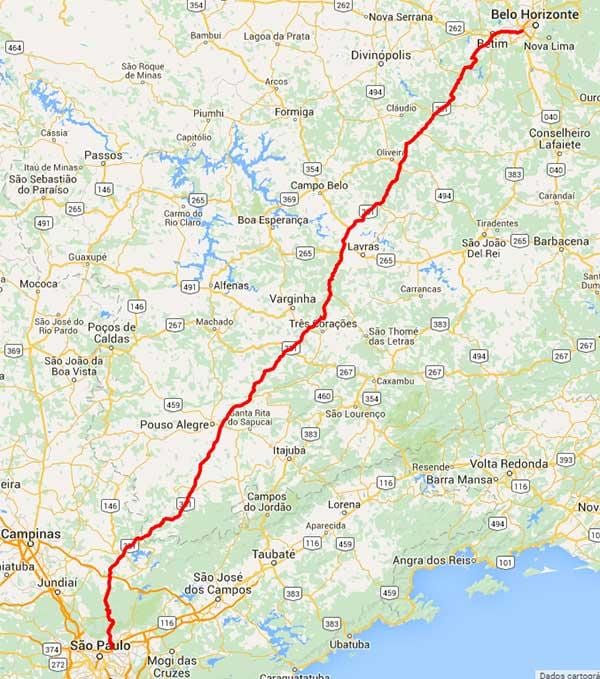 Mapa ng Fernão Dias highway - BR 381