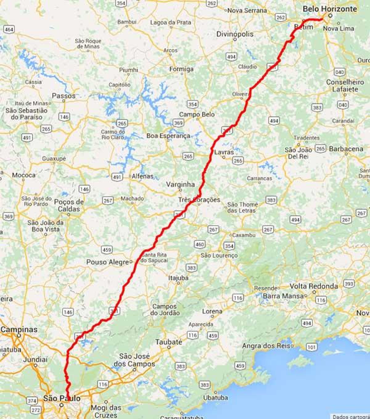Mapa ng Fernão Dias highway - BR 381
