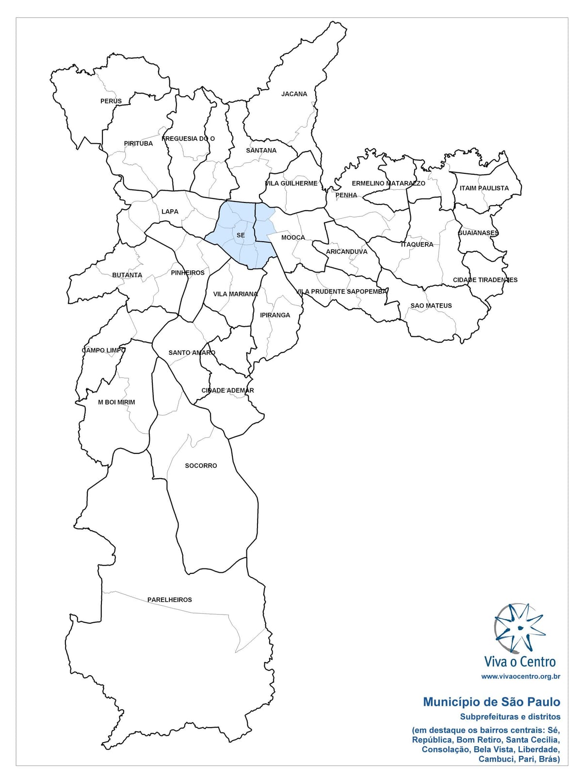 Mapa ng Gitnang zone ng São Paulo