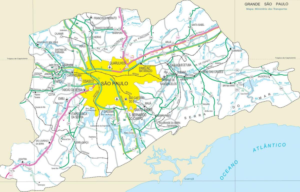 Mapa ng highway sa labas ng São Paulo