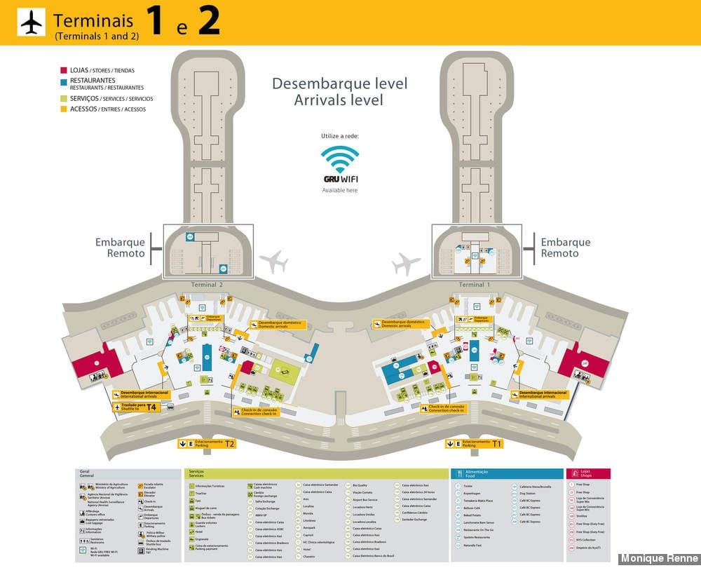Mapa ng international airport sa São Paulo-Guarulhos - Terminal 1 at 2