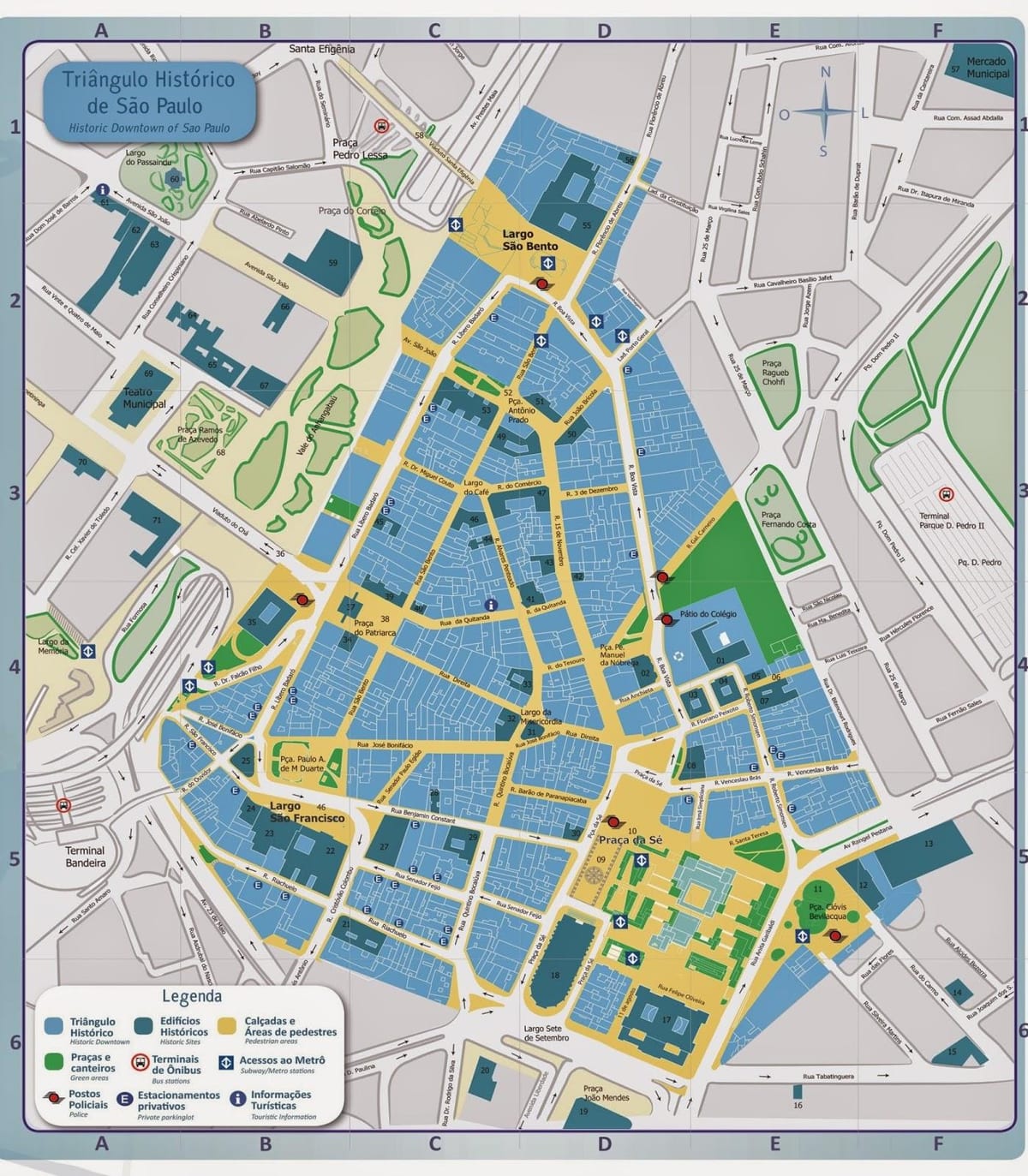 Mapa ng makasaysayang sentro ng São Paulo