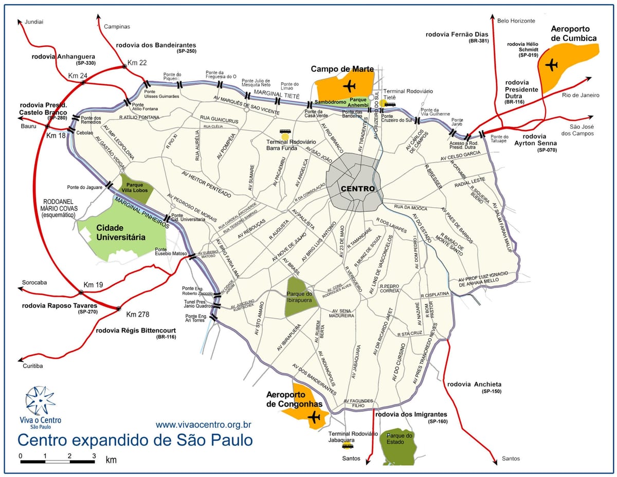 Mapa ng mga malalaking sentro ng São Paulo