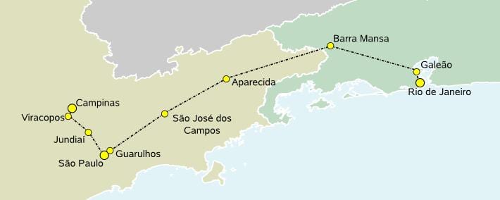 Mapa ng high-speed na tren São Paulo