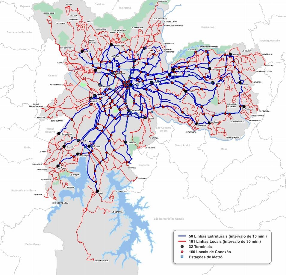 Mapa ng mga terminal ng bus ng Estado ng São Paulo