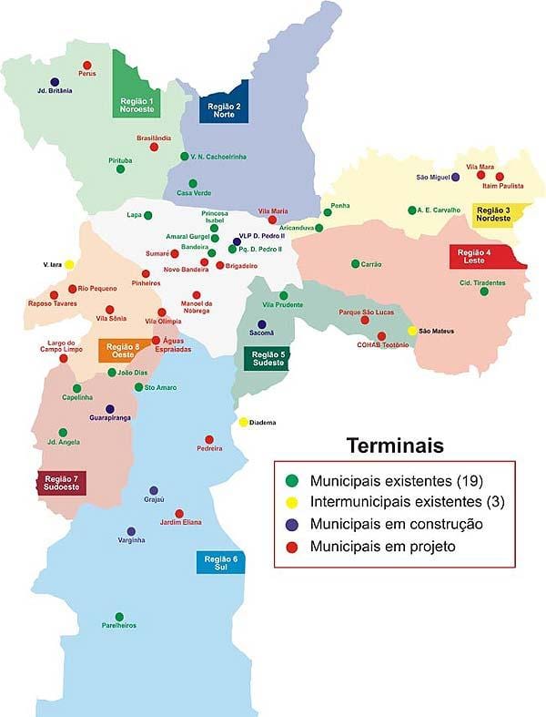 Mapa ng mga terminal ng bus ng São Paulo