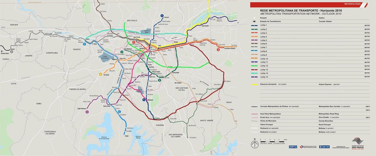 Mapa ng network ng mga transportasyon São Paulo
