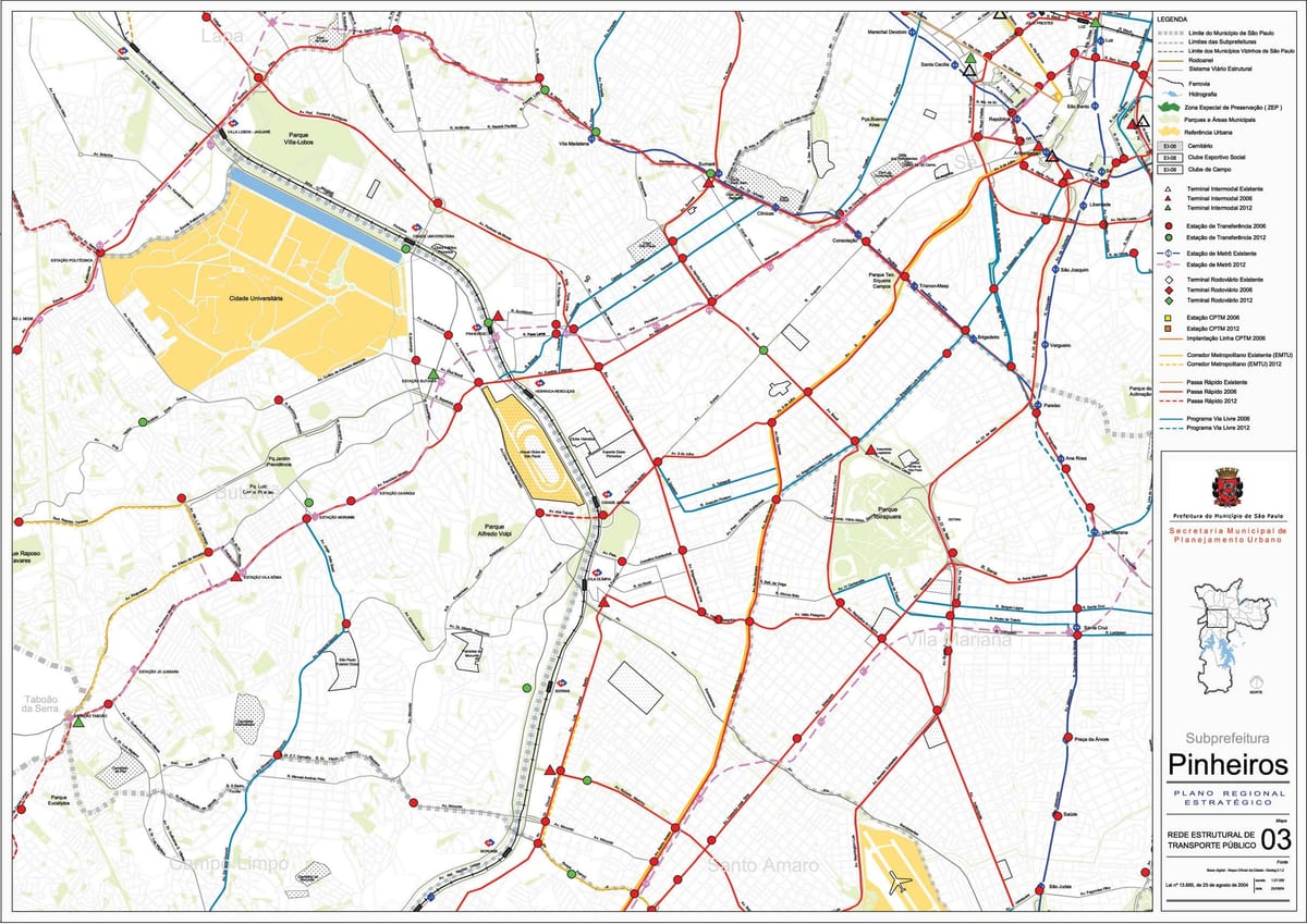 Mapa ng Pinheiros São Paulo - Pampublikong transports