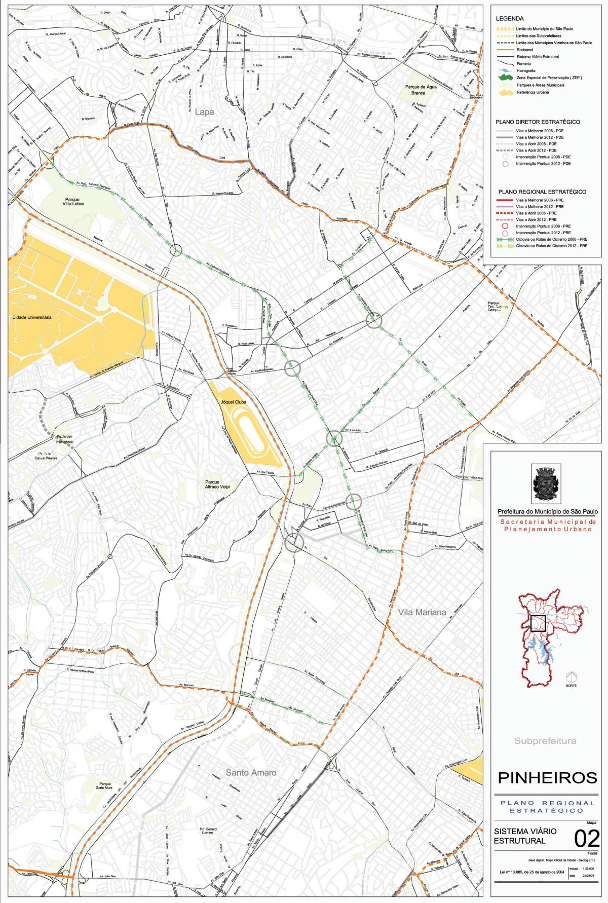 Mapa ng Pinheiros São Paulo - Kalsada