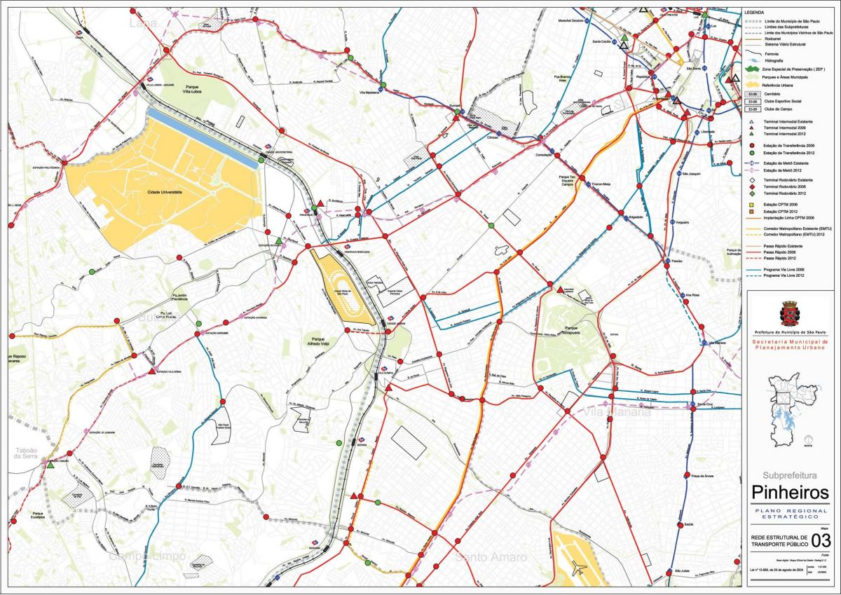 Mapa ng Pinheiros São Paulo - Pampublikong transports