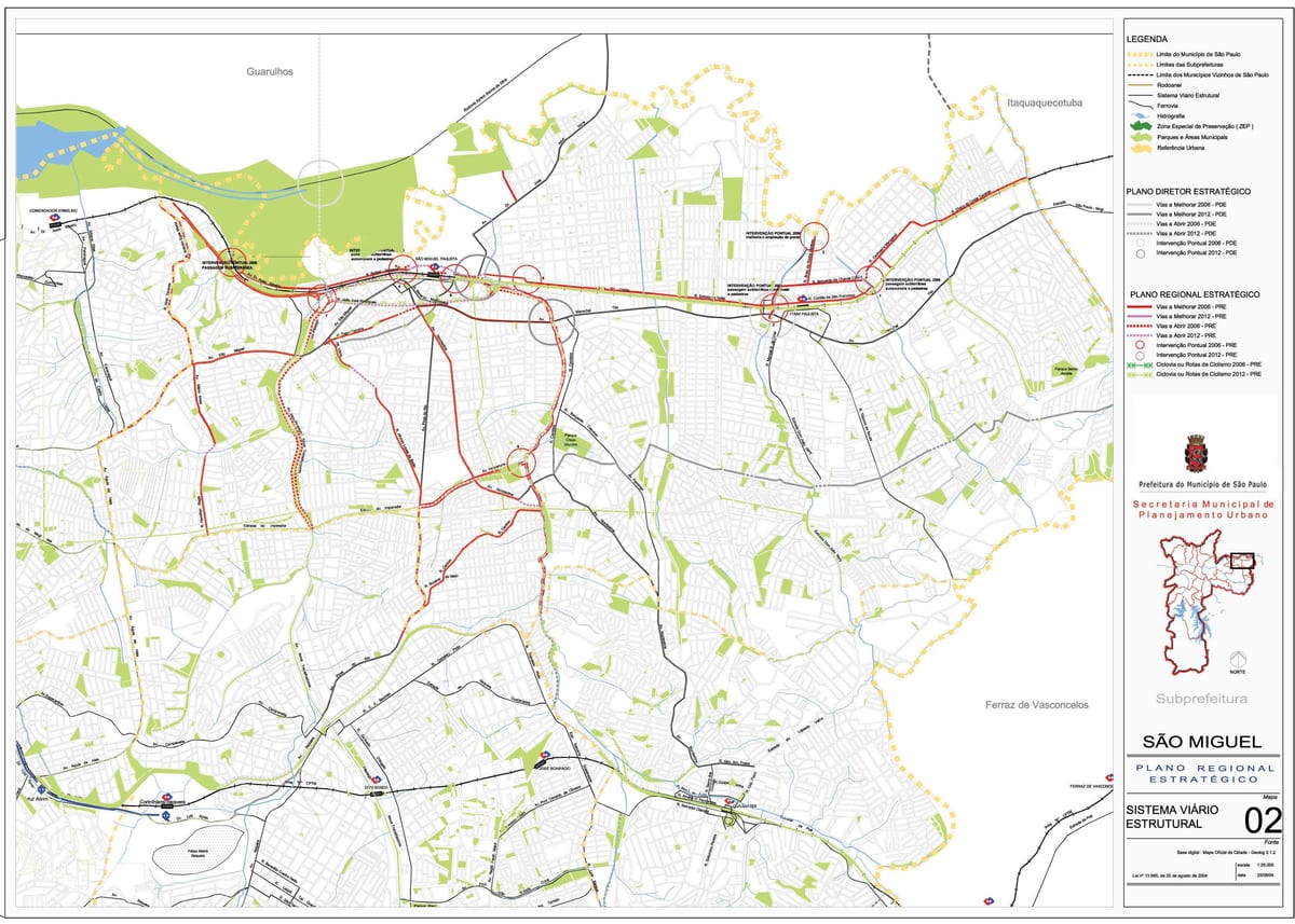 Mapa ng São Miguel Paulista São Paulo - Kalsada