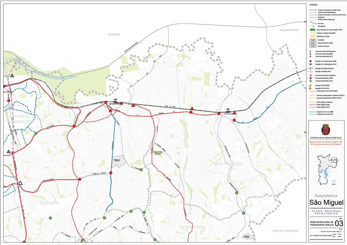 Mapa ng São Miguel Paulista São Paulo - Pampublikong transports