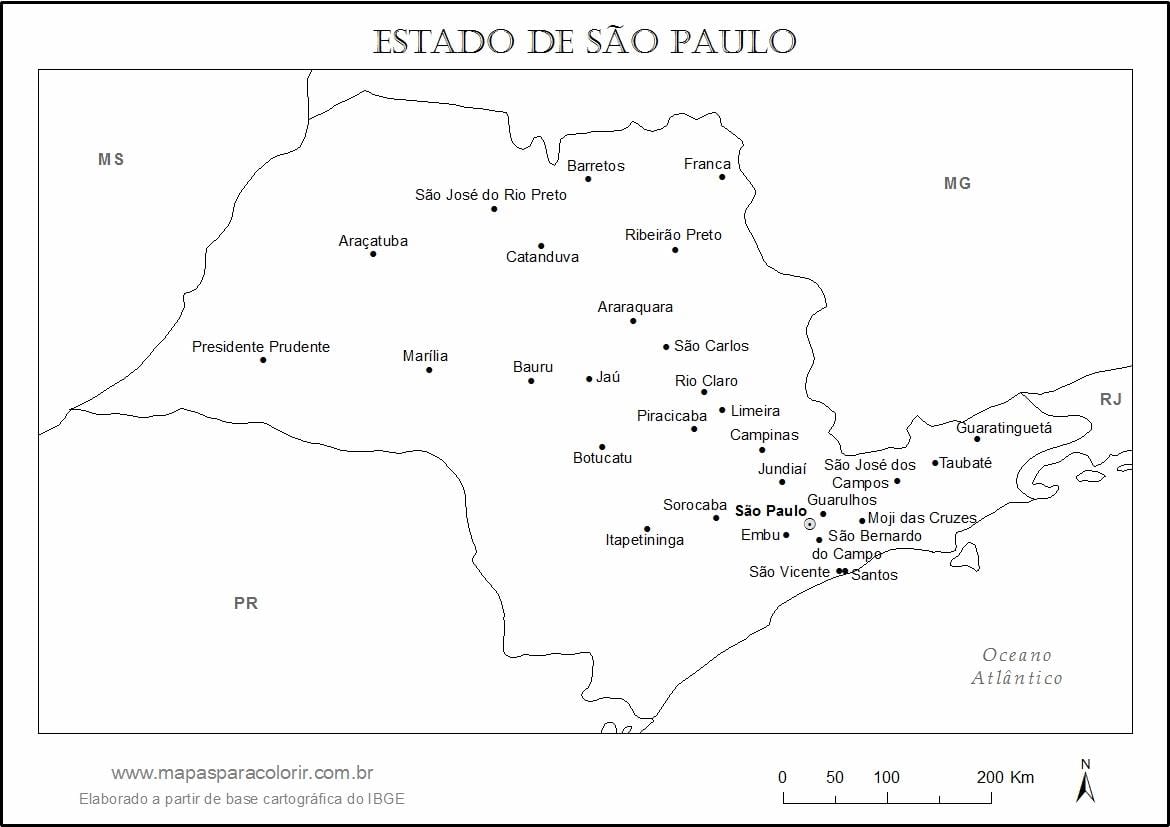 Mapa ng São Paulo birhen - pangunahing mga lungsod