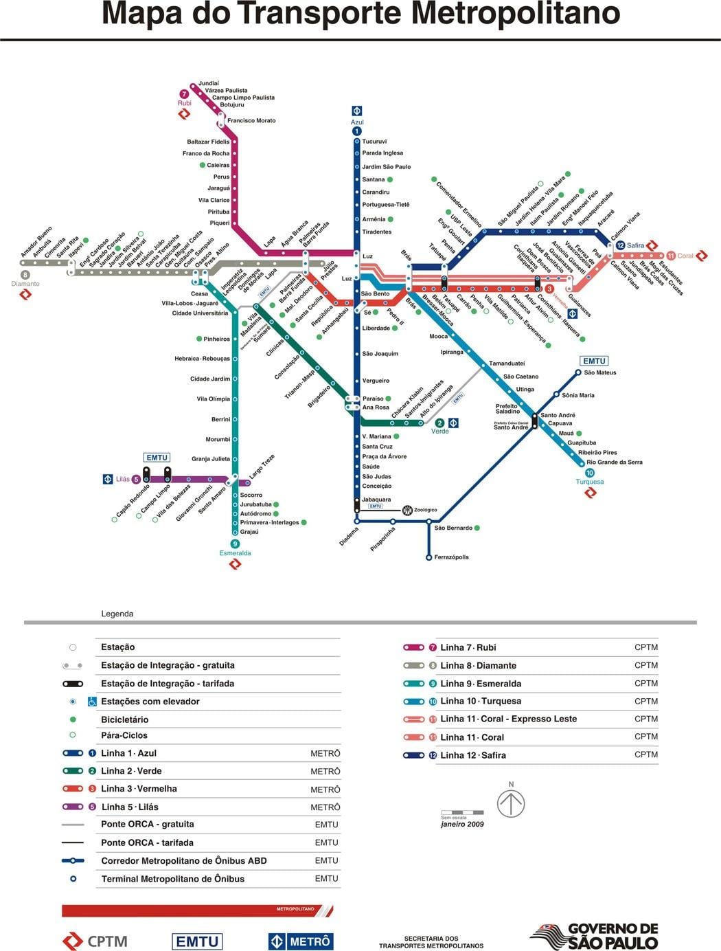 Mapa ng São Paulo CPTM sasakyan