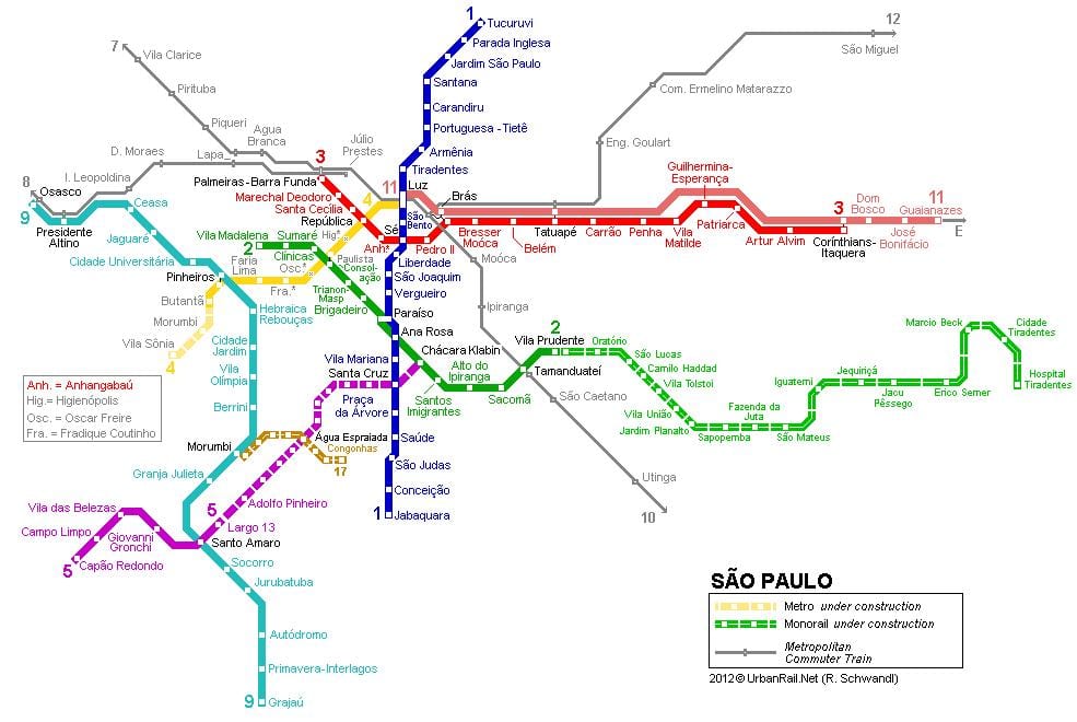 Mapa ng São Paulo monorail