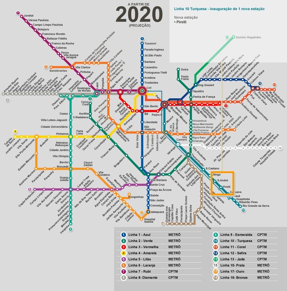 Mapa ng São Paulo network metro