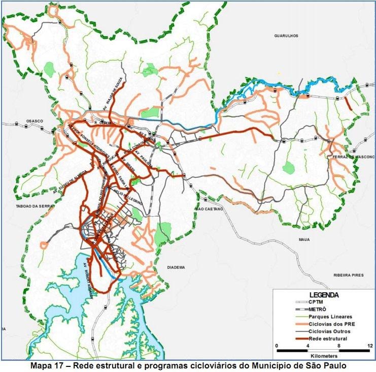 Mapa ng São Paulo pagbibisikleta landas