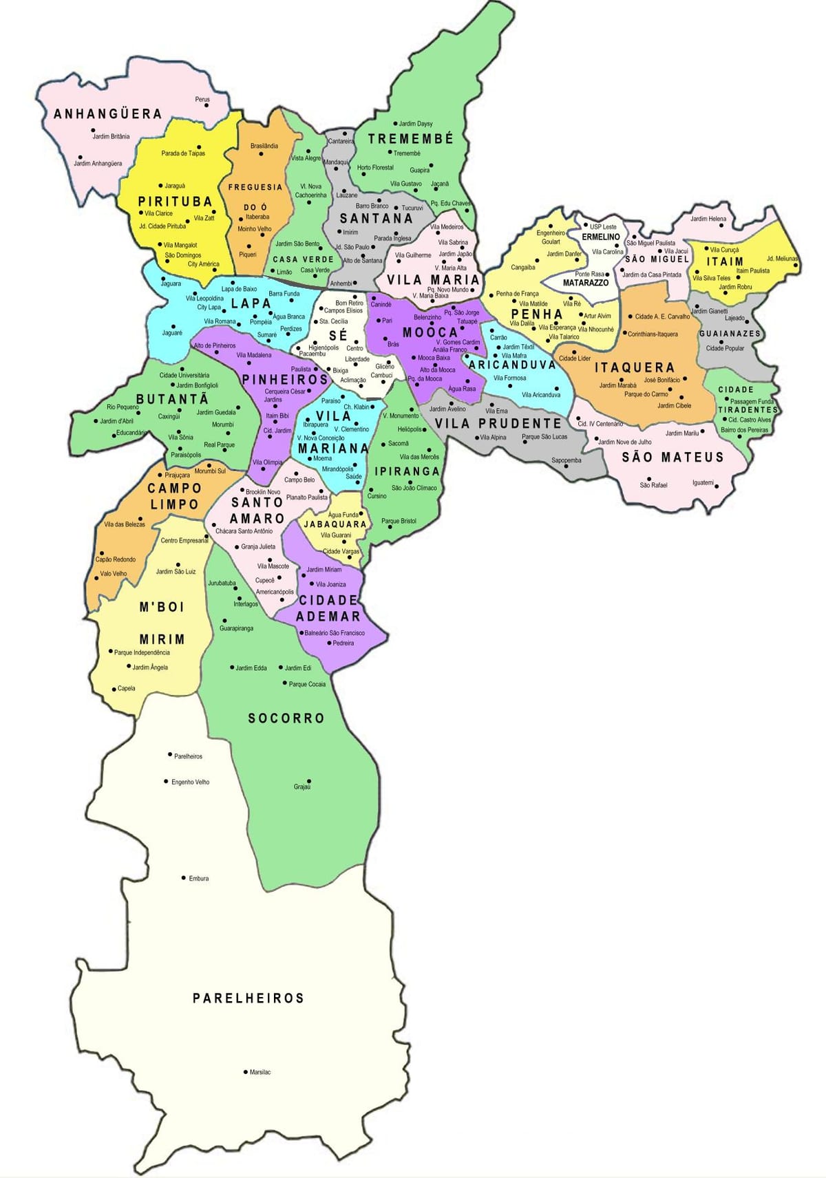 Mapa ng mga sub-prefecture São Paulo