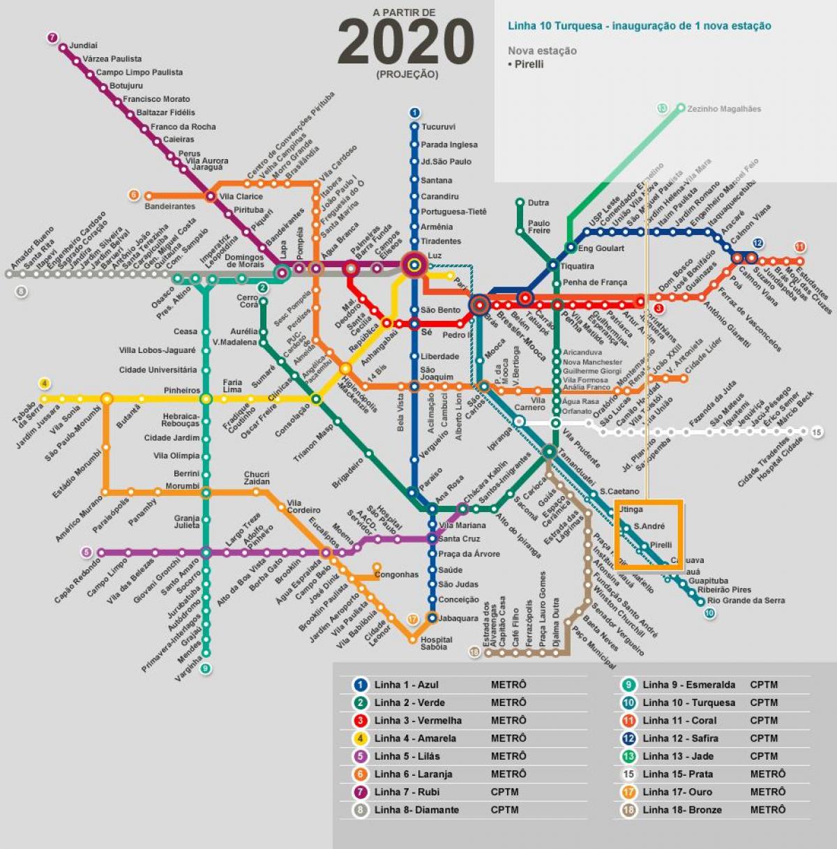 Mapa ng São Paulo network metro