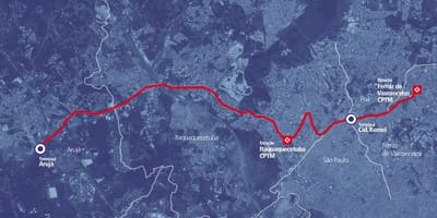 Mapa ng corredor BRT metropolitano Perimetral Alto Tietê