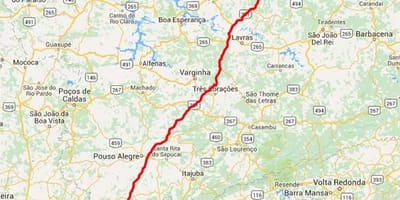 Mapa ng Fernão Dias highway - BR 381
