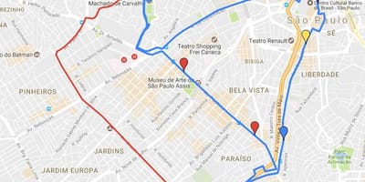 Mapa ng pabilog turismo São Paulo - Linya